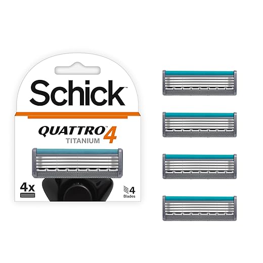 Schick Quattro Cartridges, Titanium Coated Blades, 4 Cartridges