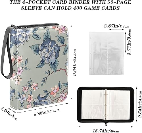 Miniatura 3 de Flowers Trading Card Binder 4-Pocket Card Holder with 50 Removable Sleeves 3-Ring Card Albums Binder Holds Up to 400 Cards Card Organizer Folders