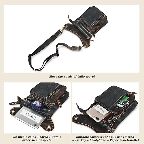 Miniatura 6 de Riñonera de lona resistente al agua + cuero para motocicleta, riñonera de un hombro para hombres y mujeres FB211-6