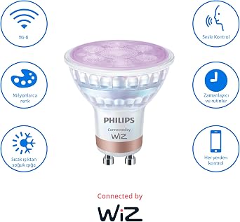 Philips Smart Lighting LED Spot Ampul GU10 Cam 50W Eşdeğer RGB - Google Home, Alexa, HomeKit ve Matter uyumlu [Enerji Sınıfı F]