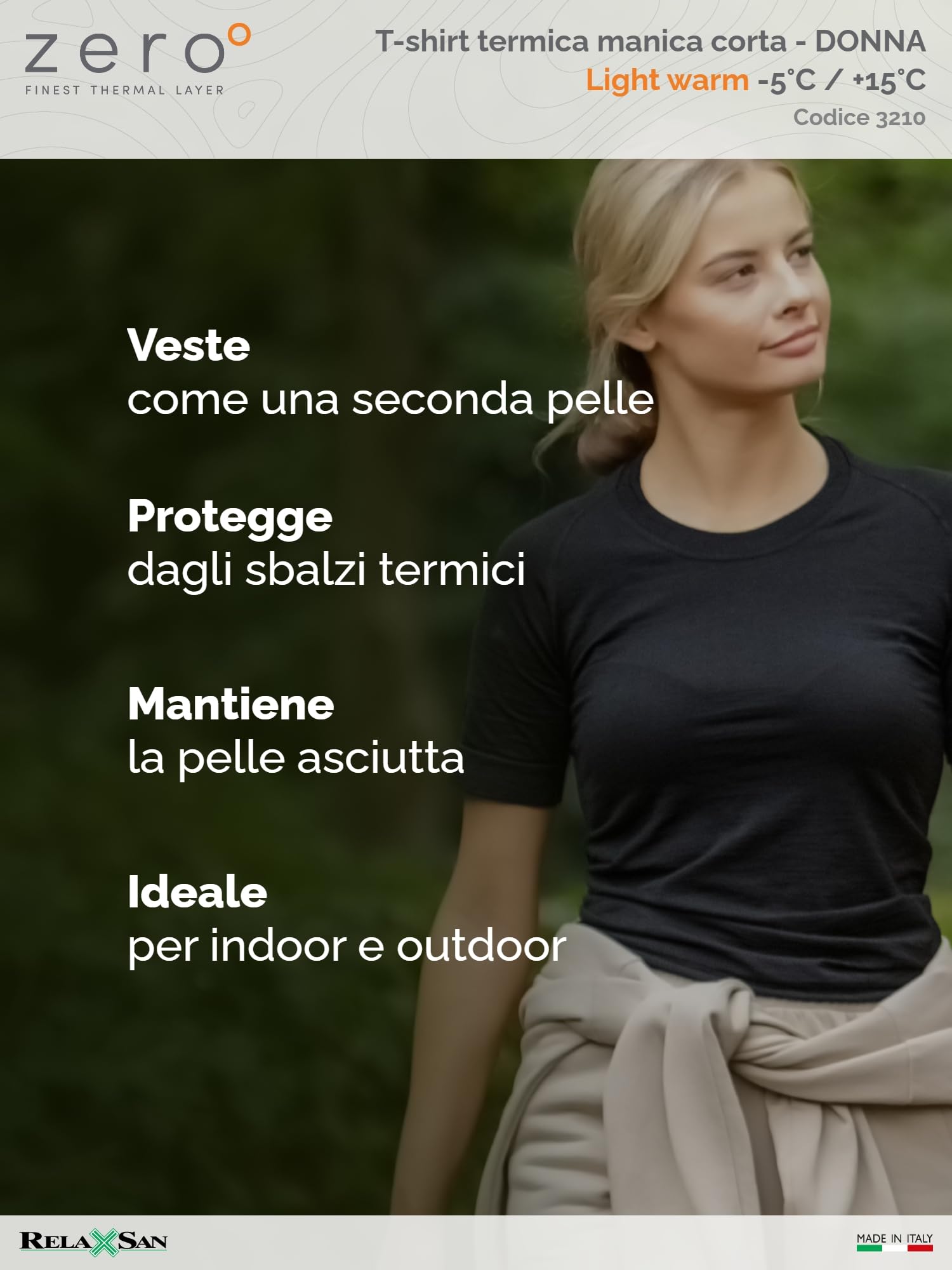 Relaxsan Zero Maglia Termica Donna Manica Corta con Lana Merino, Made in Italy, cod. 3210