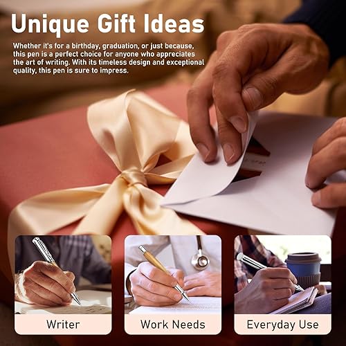 Miniatura 2 de WEMATE Juego de bolígrafos de madera, 2 repuestos de tinta adicionales (1 negro y 1 azul), bolígrafo de escritura elegante, bonito regalo de oficina