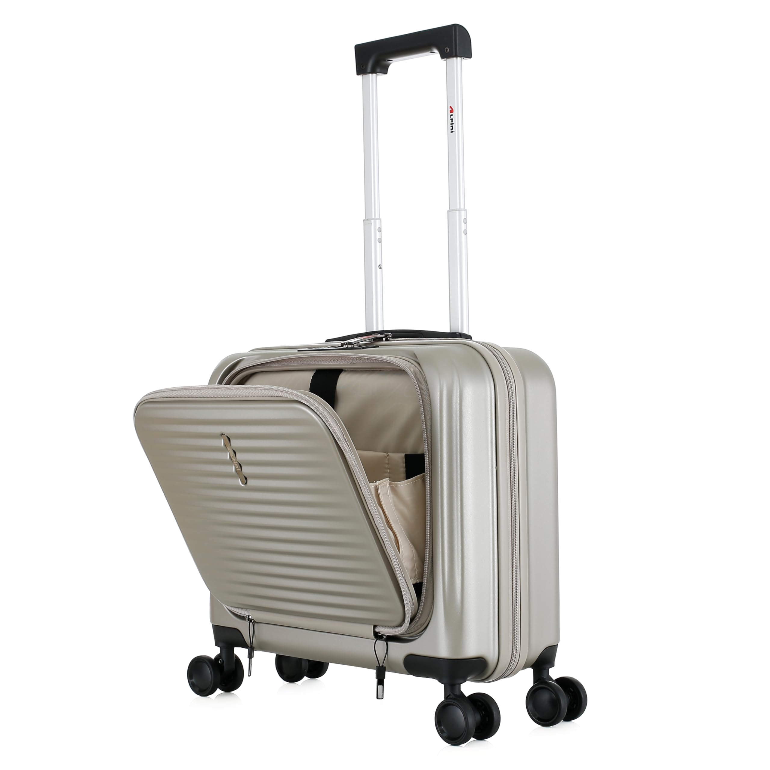 ALPINI Valigia Cabina caso B-Pilot-R a 8 ruote, con presa USB per ricarica integrata, compatibile per PC, Champagne (Gold), cabine 42.5x20x44cm -31L, B-PILOT-R