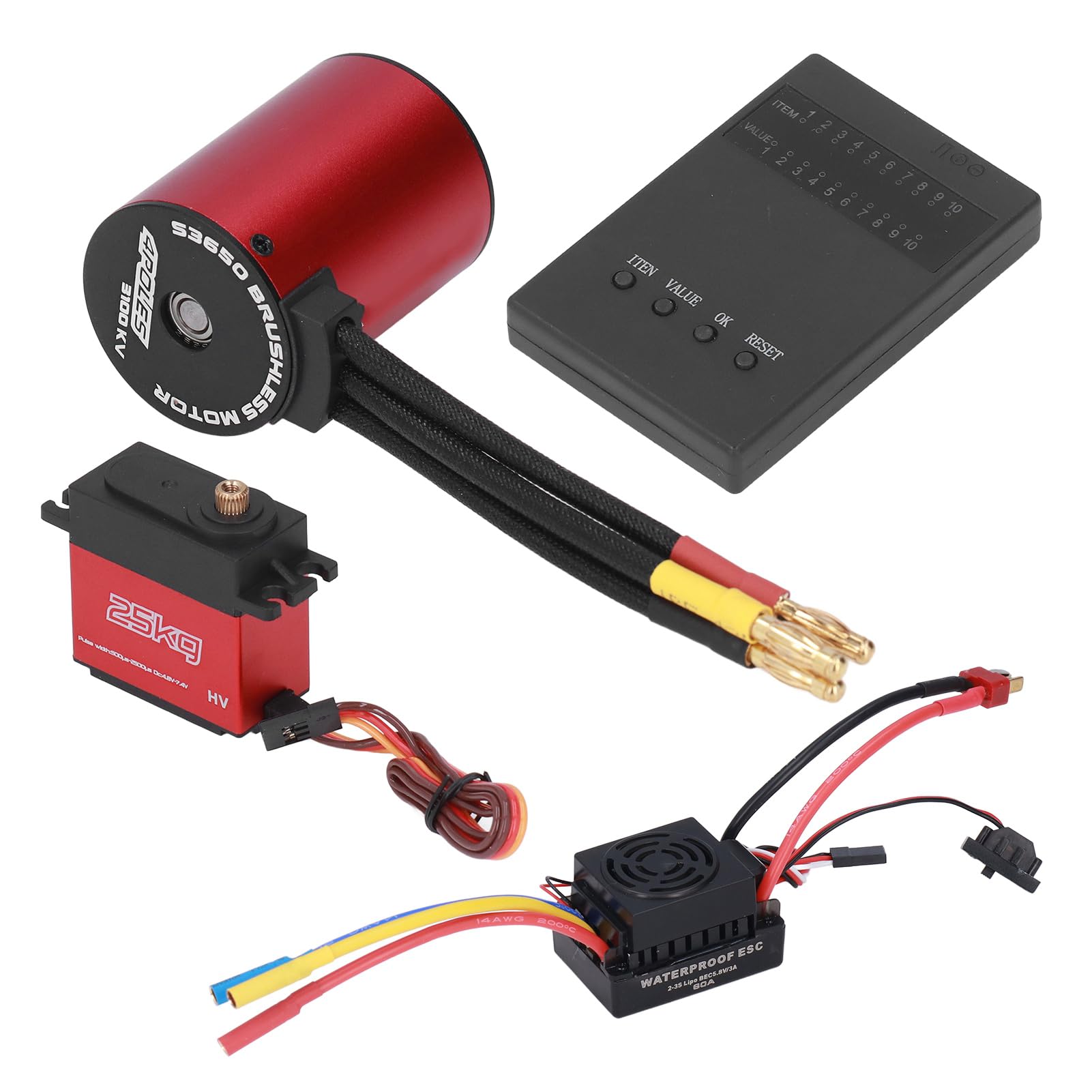 Zerodis Zestaw Silnika Bezszczotkowego 3100KV z Wodoodpornym Regulatorem 60A i Wentylatorem Chłodzącym do Samochodów RC 1/10, Części RC, Elektronika, Ulepszenia