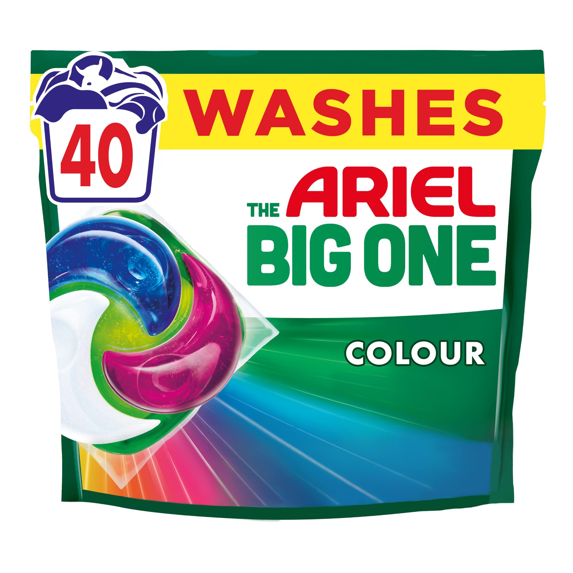 Ariel The Big One PODS®, Washing Liquid Laundry Detergent Capsules 40 Washes, Colour, 2X Stain & Odour Removal, Fast Dissolving Even in Cold