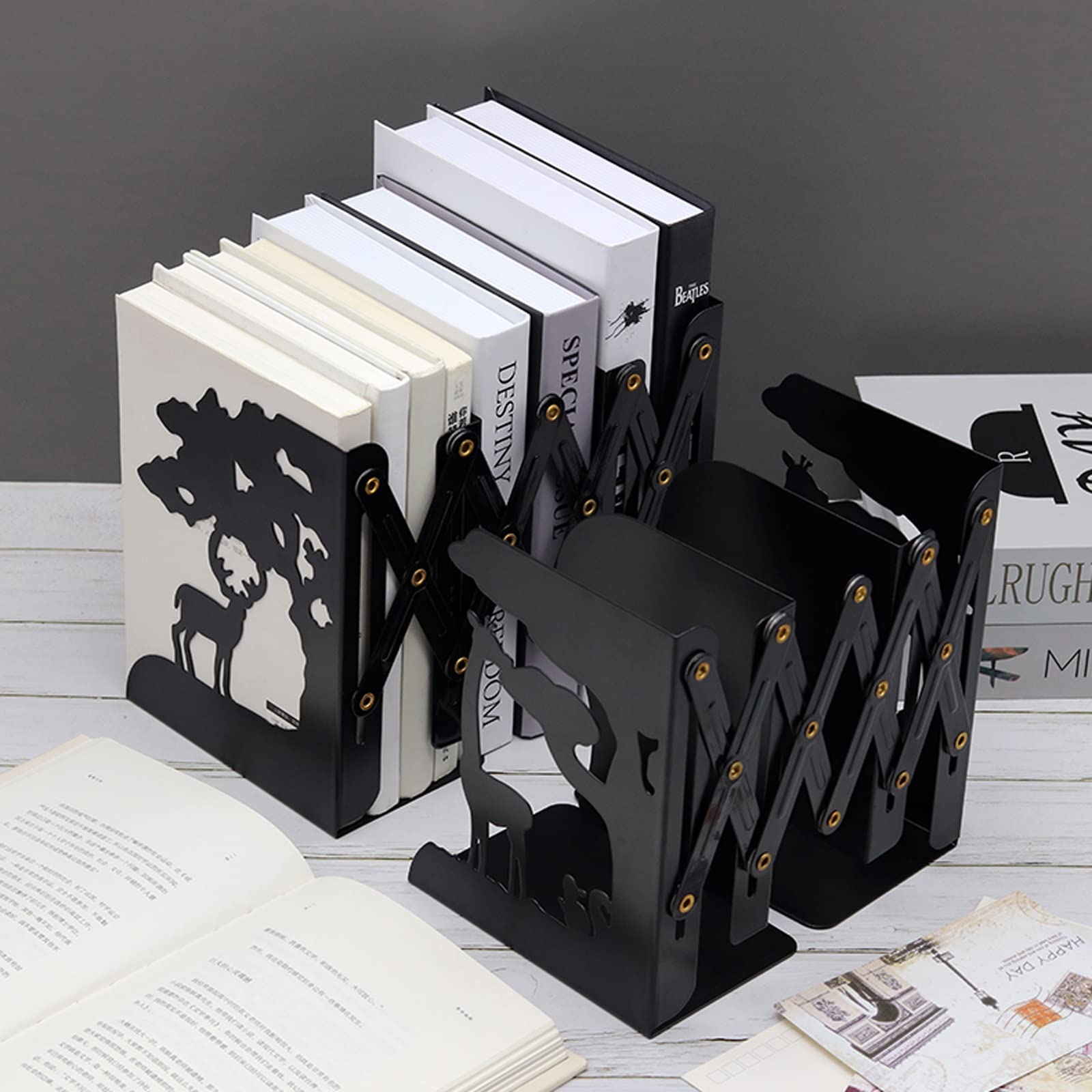 Sujetalibros Decorativos Sujetalibros de Metal Ajustable Soporte para Libros Soporte de Escritorio Sujetalibros Soporta Sujetalibros para Estantes Oficina y Hogar Sujetalibros Antideslizant