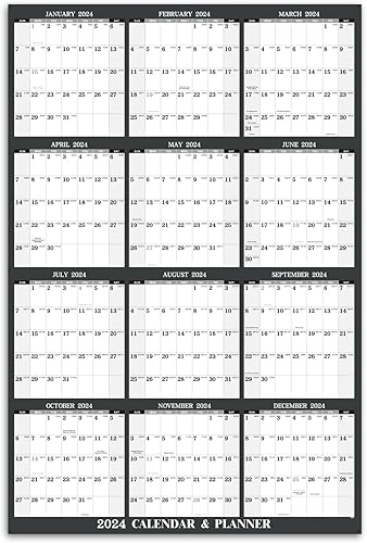 Calendario anual de pared 2024, calendario de pared 2024, calendario de pared grande de 34.8 x 22.8 pulgadas, enero de 2024 a diciembre de 2024,