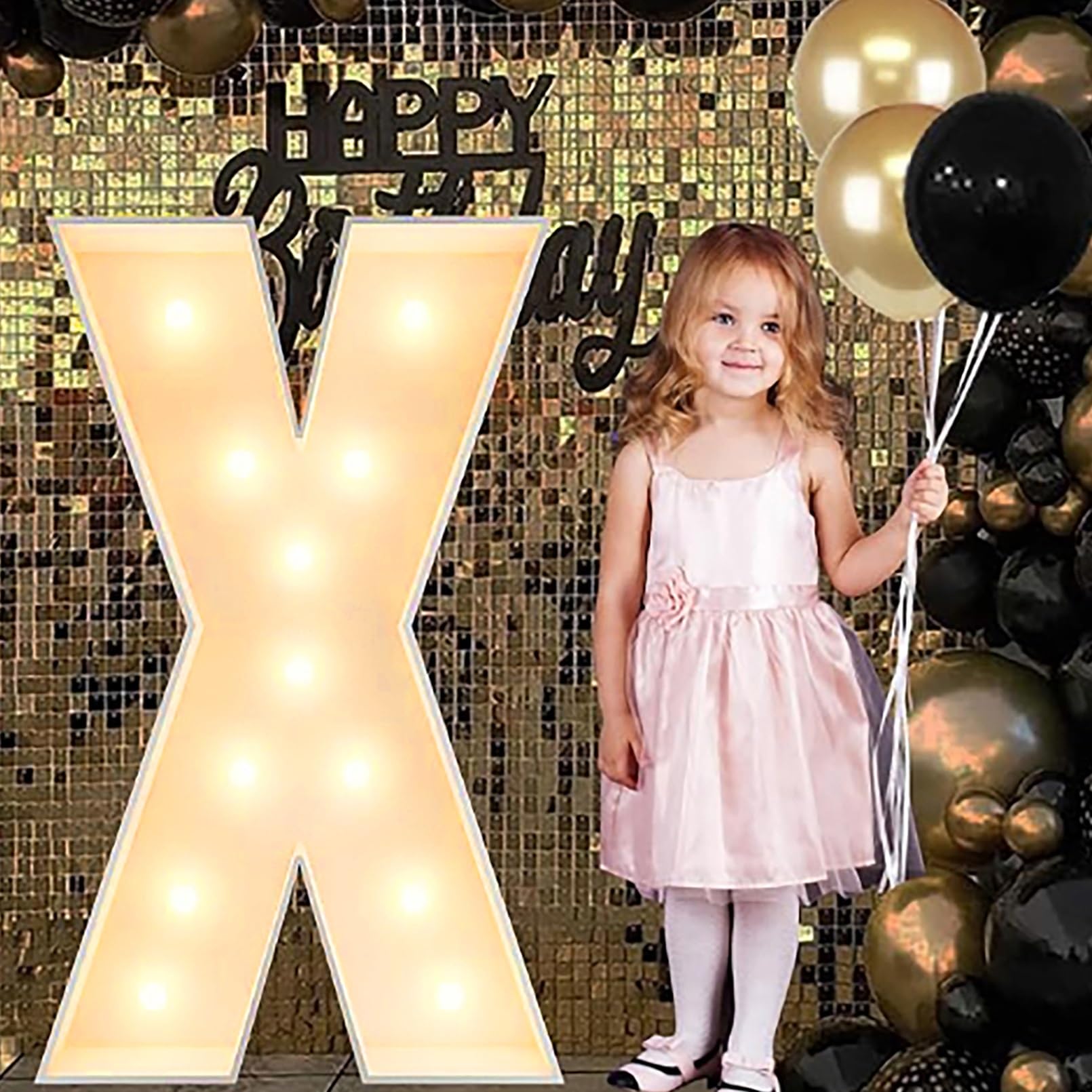 Alphabet LED Lights, 2.3/3.3/4ft Large Words Marquee Cardboard Letters Lamps For Birthday Graduation Party Decorations Wedding Home Decoration(X,120cm/4ft)