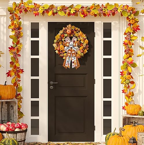 Miniatura 3 de ALIBBON Lazos grandes de otoño para coronas, lazos de corona de Acción de Gracias, lazos de hojas de calabaza, lazos de búfalo naranja para puerta