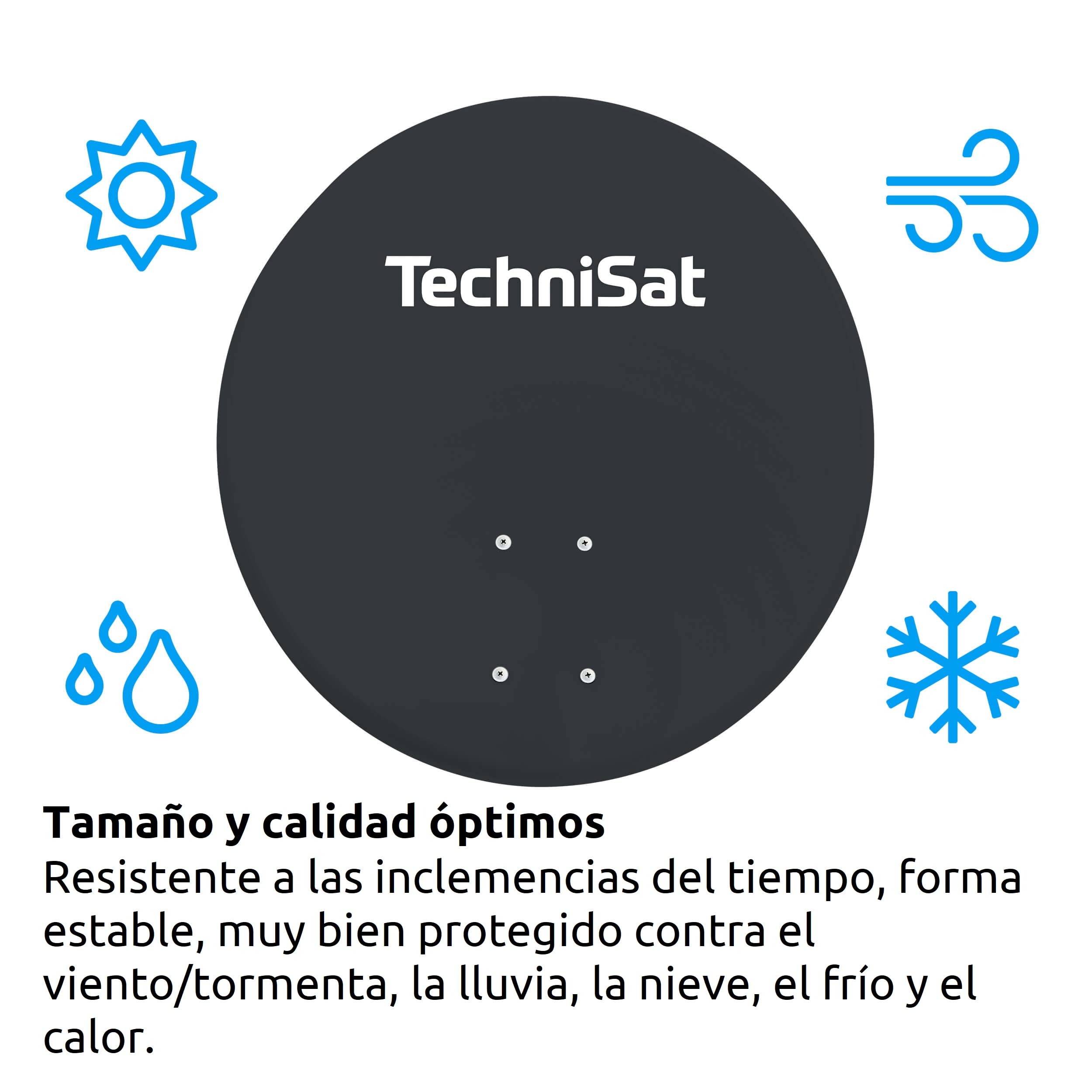 TechniSat TECHNITENNE 60 - Antena Parabólica para 2 Participantes (Sistema de Satélite Digital de 60 cm, Set Completo que Consiste en una Antena con Soporte de Montaje en Mástil y LNB Gemelo Universal