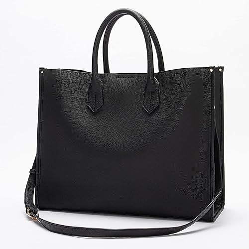 Miniatura 2 de Bolso de mano para mujer, impermeable, de piel sintética, maletín de negocios, gran capacidad, bolso de hombro, bolsa de trabajo de oficina, negro