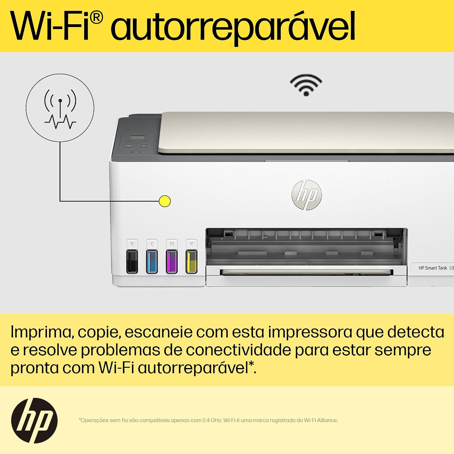 Impressora Multifuncional HP Smart Tank 583 Tanque de Tinta Colorida Wi-Fi com autorreparo, USB - Impressora, Copiadora e Scanner Cor: ‎Branco (4A8D8A)