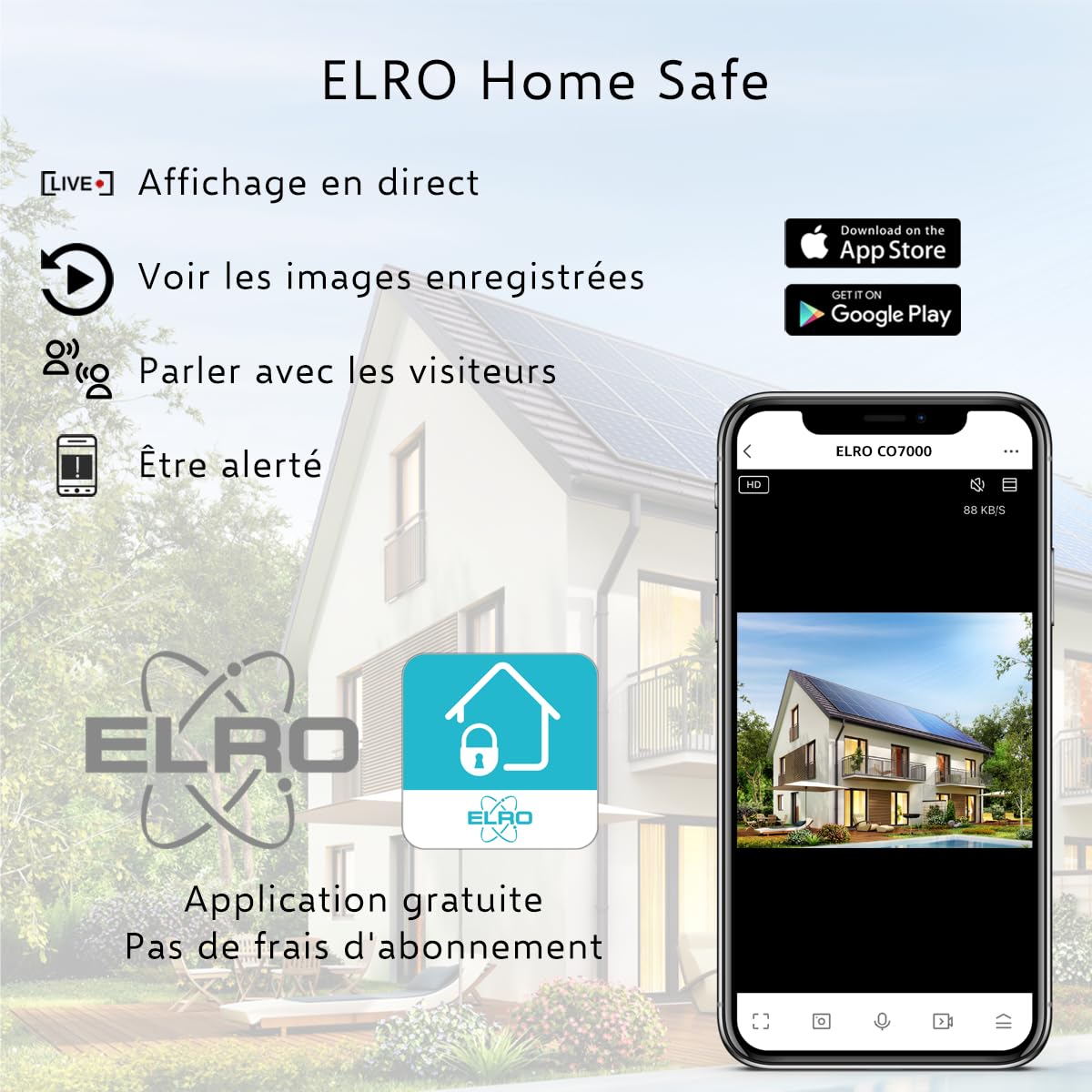 ELRO CO7000 Caméra de sécurité extérieure WiFi IP avec détecteur de Mouvement et Vision Nocturne - Caméra de Surveillance Full HD 1080P - Étanche IP66