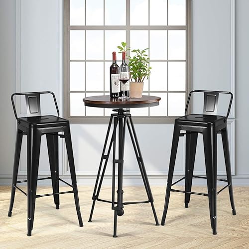 Miniatura 6 de COSTWAY Juego de 4 taburetes de bar de metal, con respaldo extraíble, altura de barra de 30 pulgadas con patas de goma, sillas elegantes y modernas,