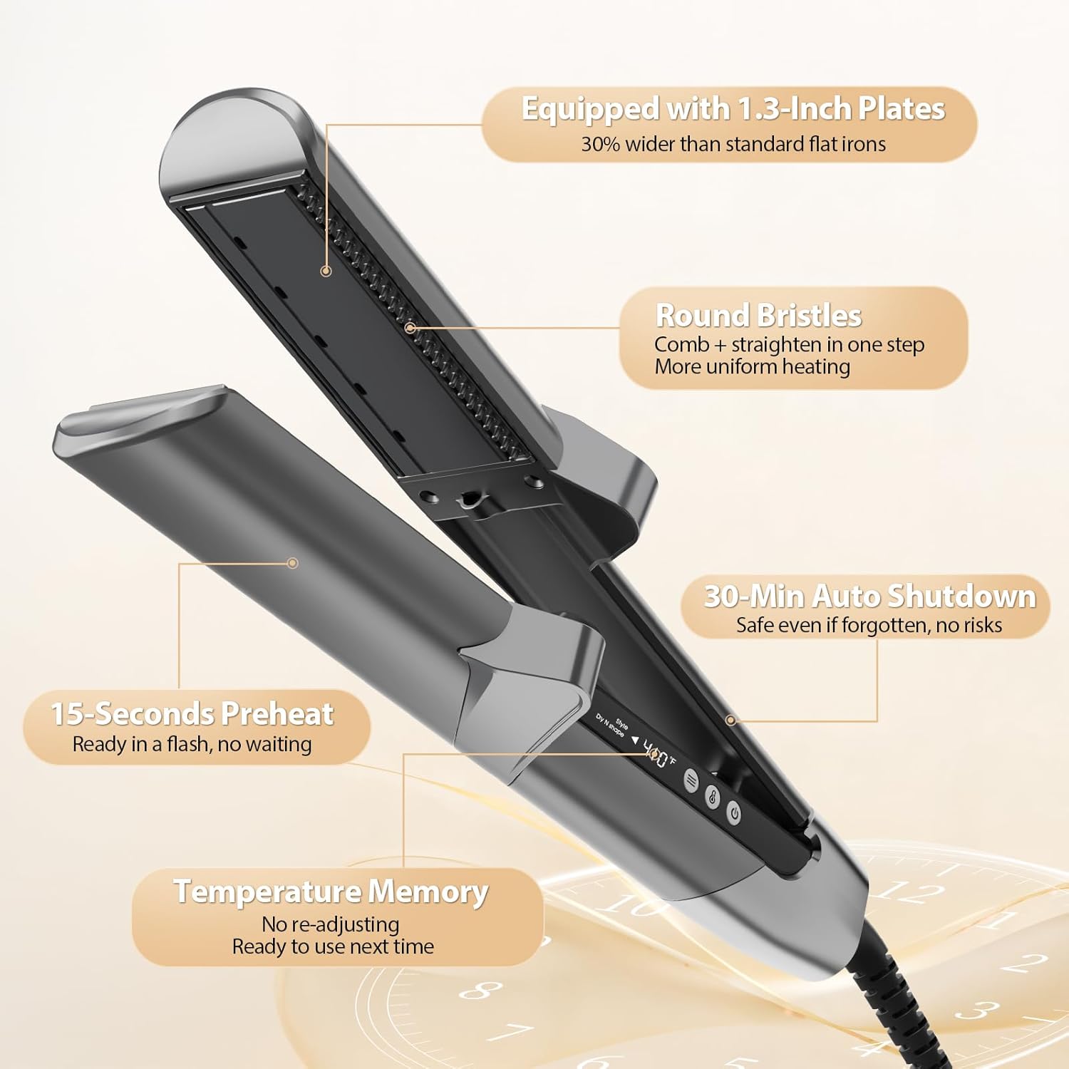 Quico Air Straightener, Ionic Wet to Dry Hair Straightener with High-Speed Airflow, 5 Temps & Dual Voltage 2-in-1 Flat Iron and Hair Blow Dryer Straightener, No Heat Damage, No Hot Plates, Black Grey
