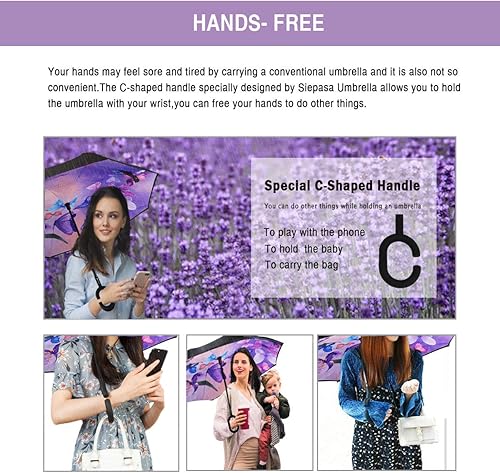 Miniatura 3 de SIEPASA Paraguas Invertido Reverso de 4956 Pulgadas, Doble Toldo Extra Grande Ventilado Resistente al Viento Impermeable Paraguas de Golf Tipo