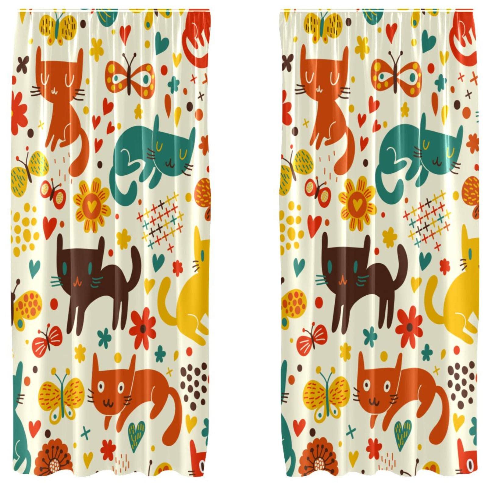 Rideaux occultants motif chat et fleurs pour créer un cocon rétro dans le salon