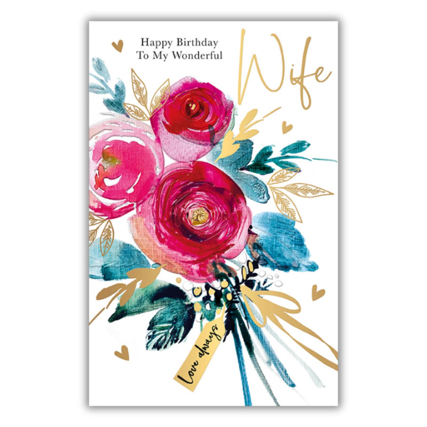 Words 'n' Wishes Wonderful Wife Large Birthday Card - Floral Bouquet Embossed with Foil Details - Eco-Friendly