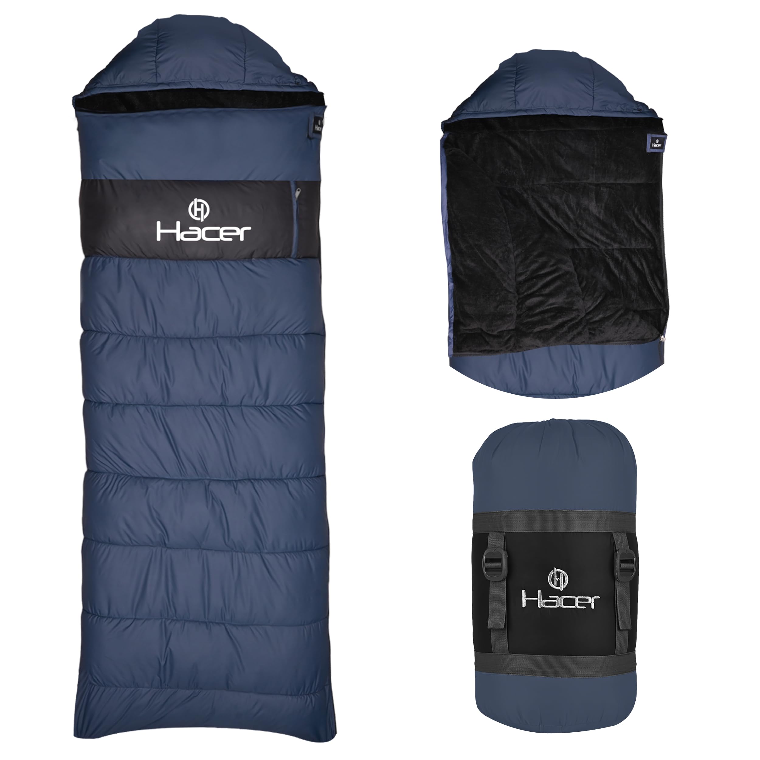 Hacer Kedarkantha Camping Sleeping Bag -5°C to +5°C Half Mummy & Half Rectangle Shape Soft Faux Fur Lining Design for Hiking Trekking Travel for Baby, Men & Women - Height Upto 7.2ft- (Black, 2 kg) (B0CLLL24LB) Amazon Price History, Amazon Price Tracker