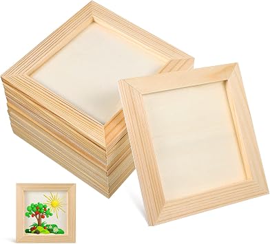 Sewroro 10pcs Wood Picture Frames for Crafts Square Wood Panel Small Unfinished Wooden Photo Frames Blank Wooden Canvas Cradled Painting Panel Boards