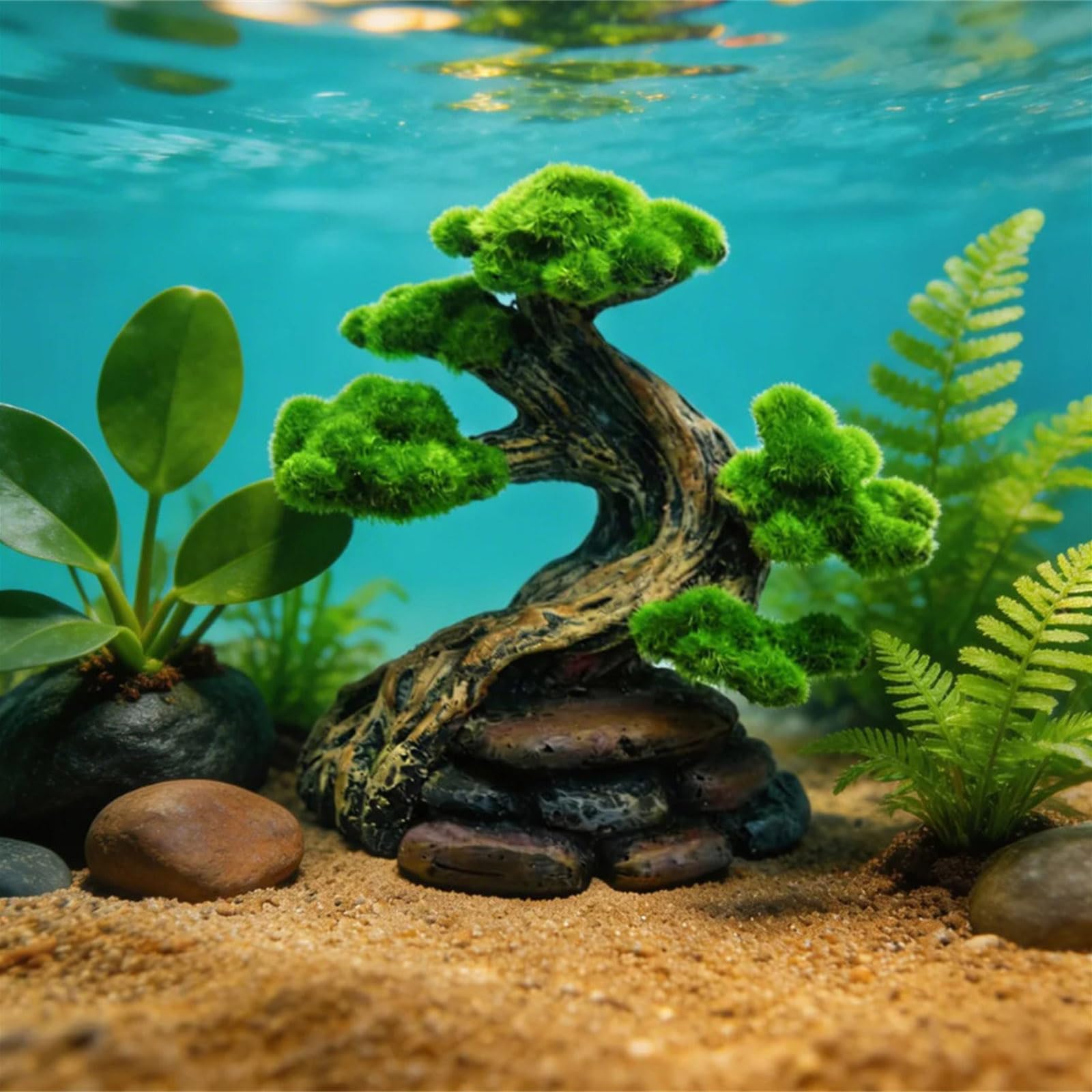 Albero muschio in miniatura Acquari Paesaggio Accessorio Resina Pianta acquatica per acquari Vista subacquea Decorazione scena Albero muschio decorativo