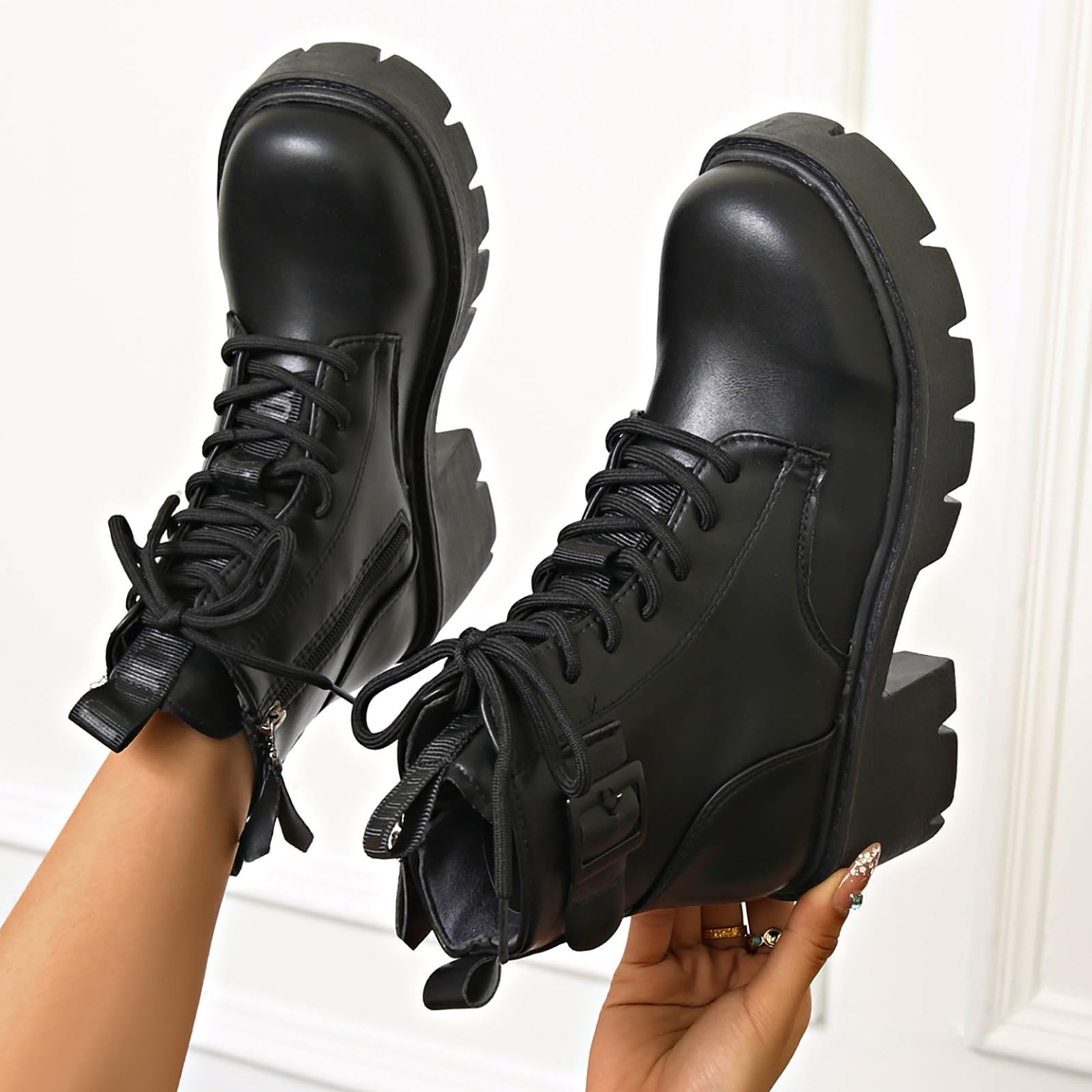 Genérico Botines Mujer Vestir Cordones Plataforma Botas Punta Redonda Elegantes Zapatos Suaves y Cómodos Caminar Bota Informales Antideslizantes Botin para Otoño Invierno Trabajo Paseo y Uso Diario