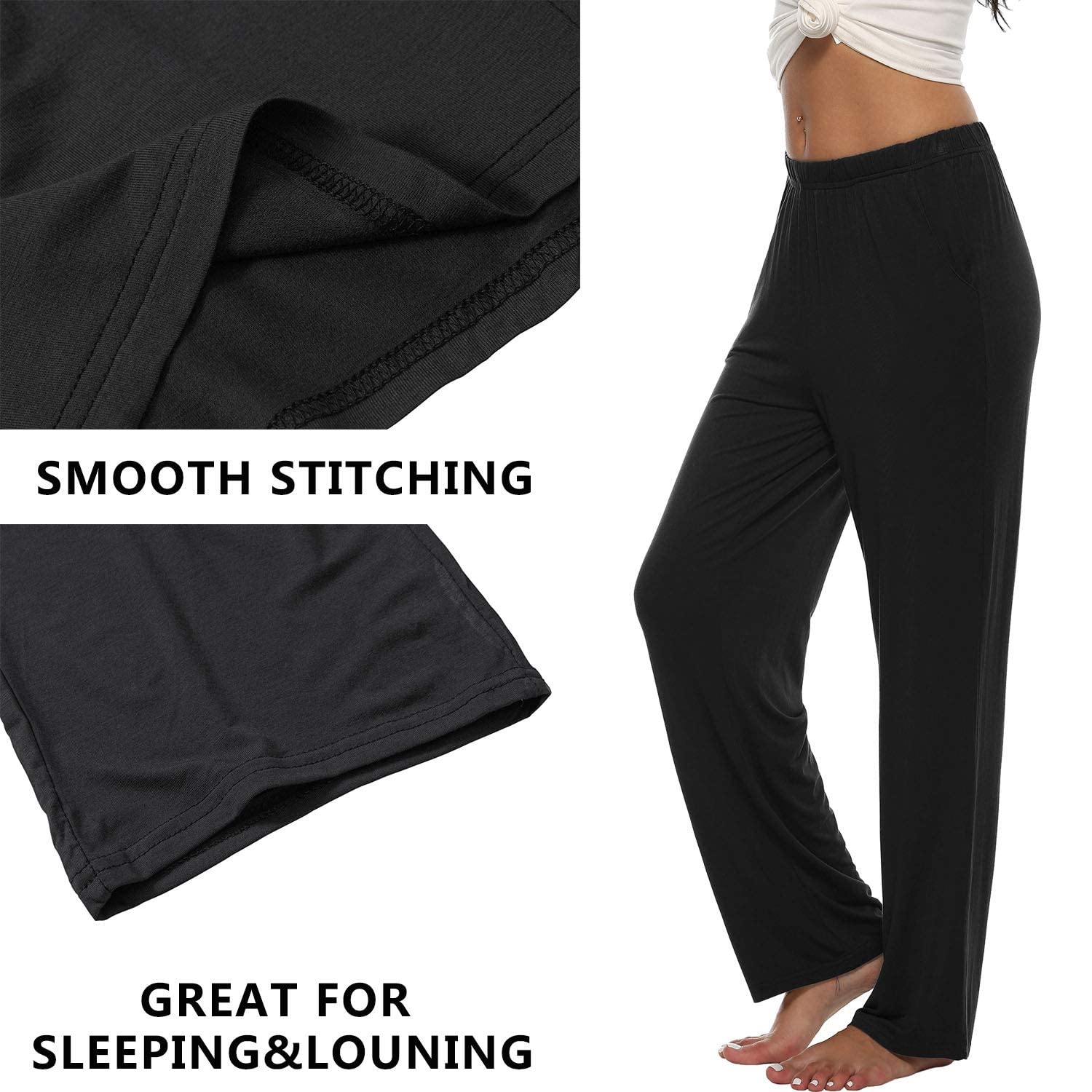 MoFiz Mujer Pantalones Largos Pijama Suave Pantalón Casual de Casa Dormir con Bolsillos y Cordón