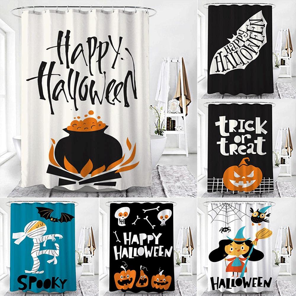 AUWUUA Halloween douchegordijn 178 x 229 cm schattige spookachtige geestpompoen grappig badkamer decor gordijn, rustieke boerderij bloemen douchegordijnen waterdichte polyester stof met haken, zwart