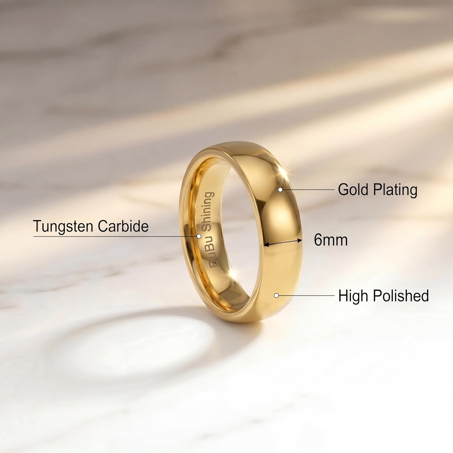4mm 6mm 8mm Tungsten Carbide Ring for Men Women, Comfort Fit Scratch Resistant Men’s Wedding Band, Travel Ring, Gold Plated Engagement Ring, Promise Ring for Him Her, Father's Day