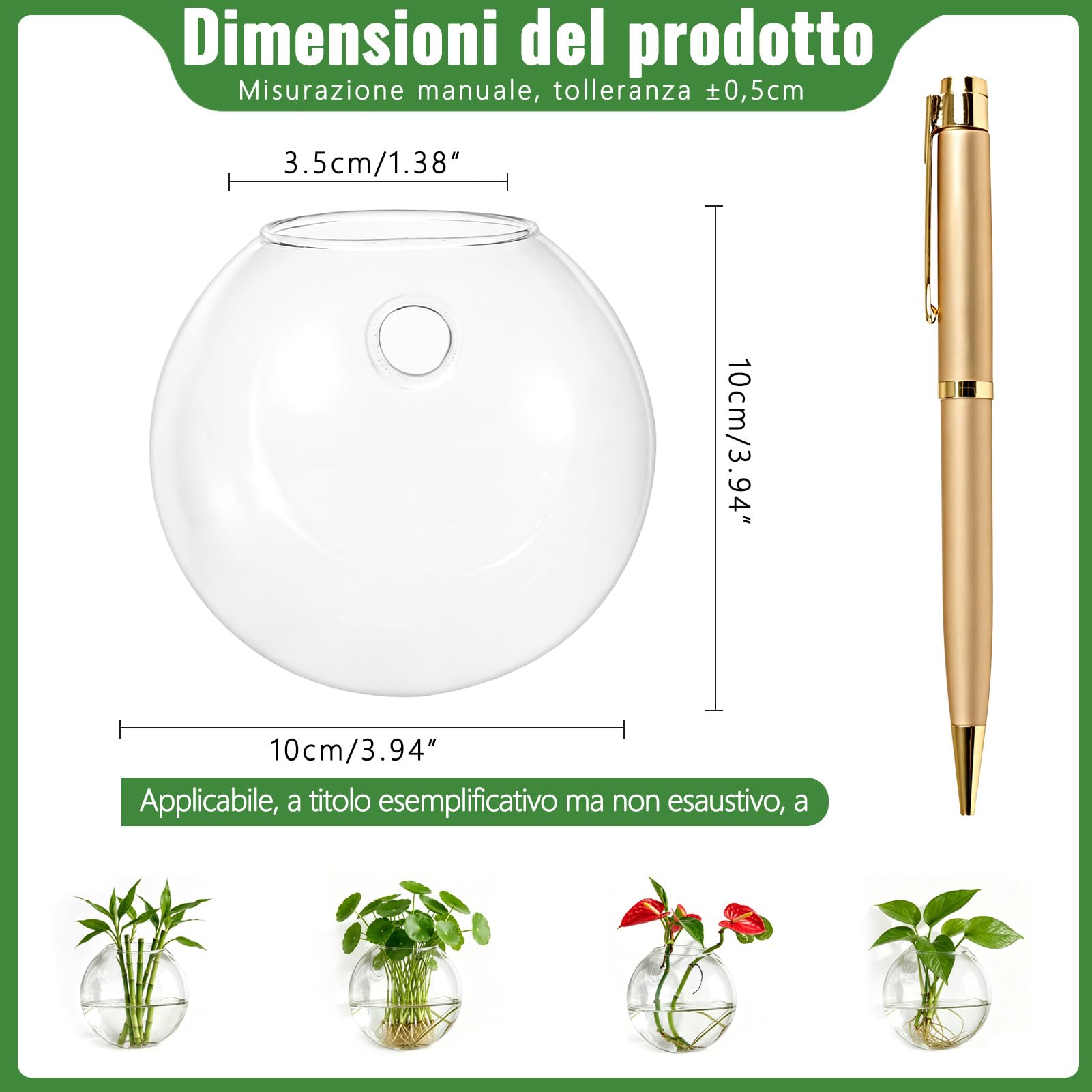Nuptio Vasi da Parete Piante interno: 10cm Diametro Vaso da Appendere Terrario Pianta per Casa Ufficio Soggiorno - Moderno Fiori Vasi Sospesi per Esterno Giardino Decor Set da 12