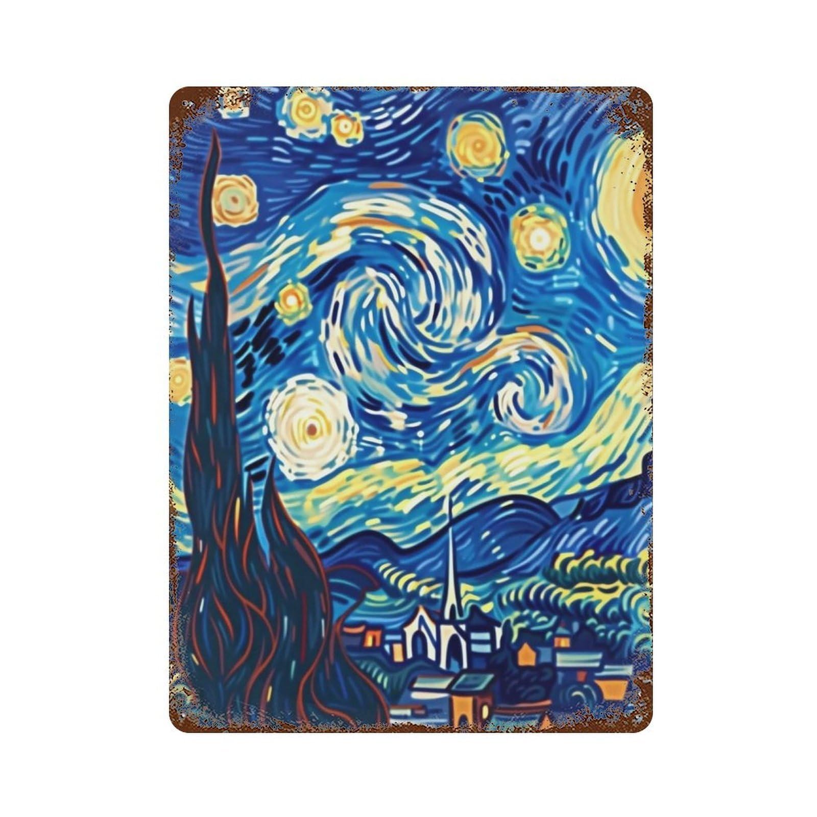 YHGERTKU Modern Starry Night Illustration 03 Wall Art Retro Iron Vintage Metal Tin Sign Poster Modern Decor for Living Rooms Gift 40x30cm