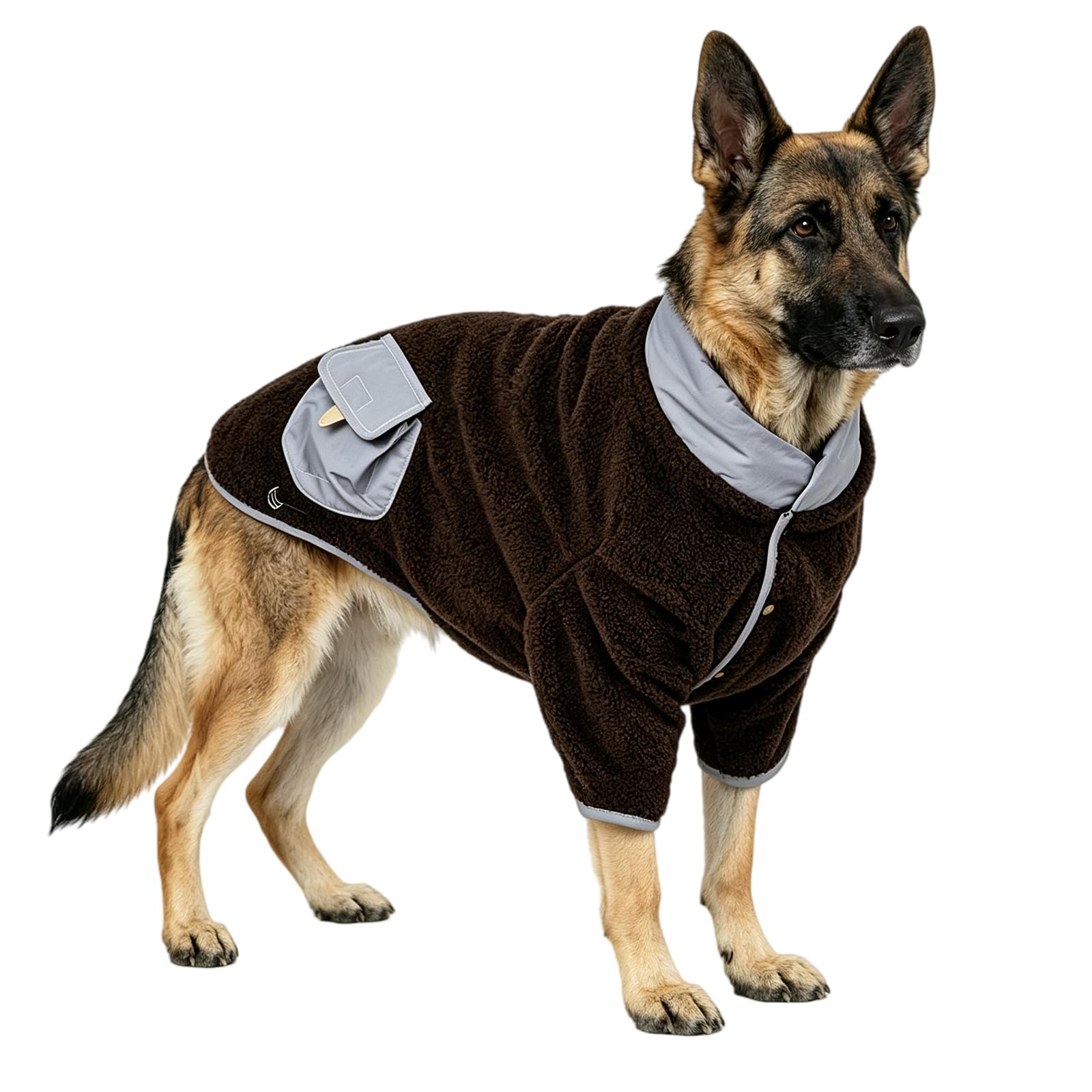Cappotto invernale caldo per cani, antivento, fino a 45 kg, marrone, L | 2 tasche sul retro, regolabili ed elastiche, chiusura a strappo
