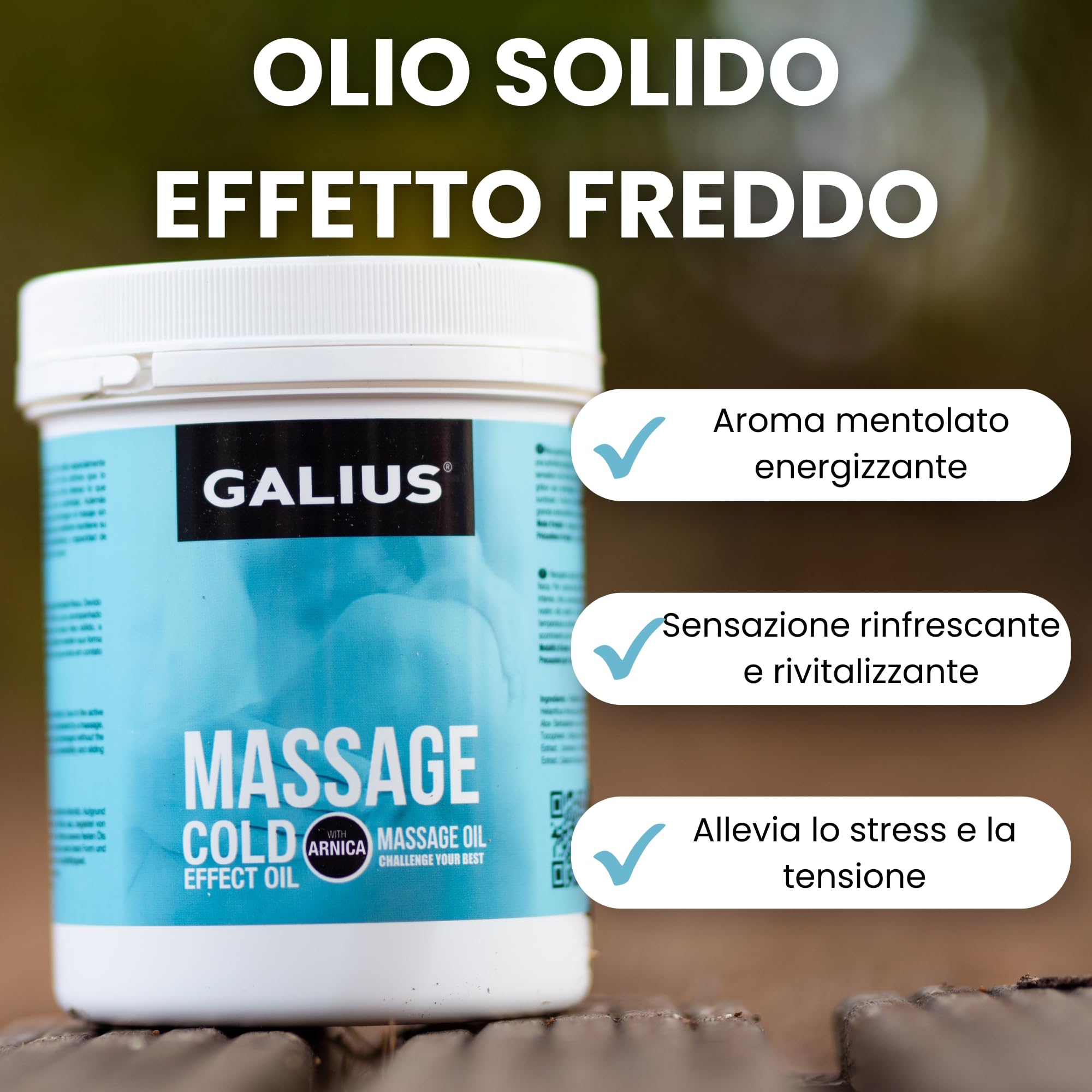 Galius - Olio Essenziale Solido Effetto Freddo - Oli Essenziali per Professionisti del Massaggio e Atleti - Olio Corporeo con Arnica - Allevia Stress e Tensioni Muscolari - Aroma Rinfrescante 1000ml