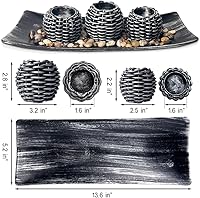 Vista 4 de Decoración de mesa auxiliar, 3 portavelas con bandeja y rocas, decoración de mesa de centro de mesa para sala de estar, comedor, dormitorio