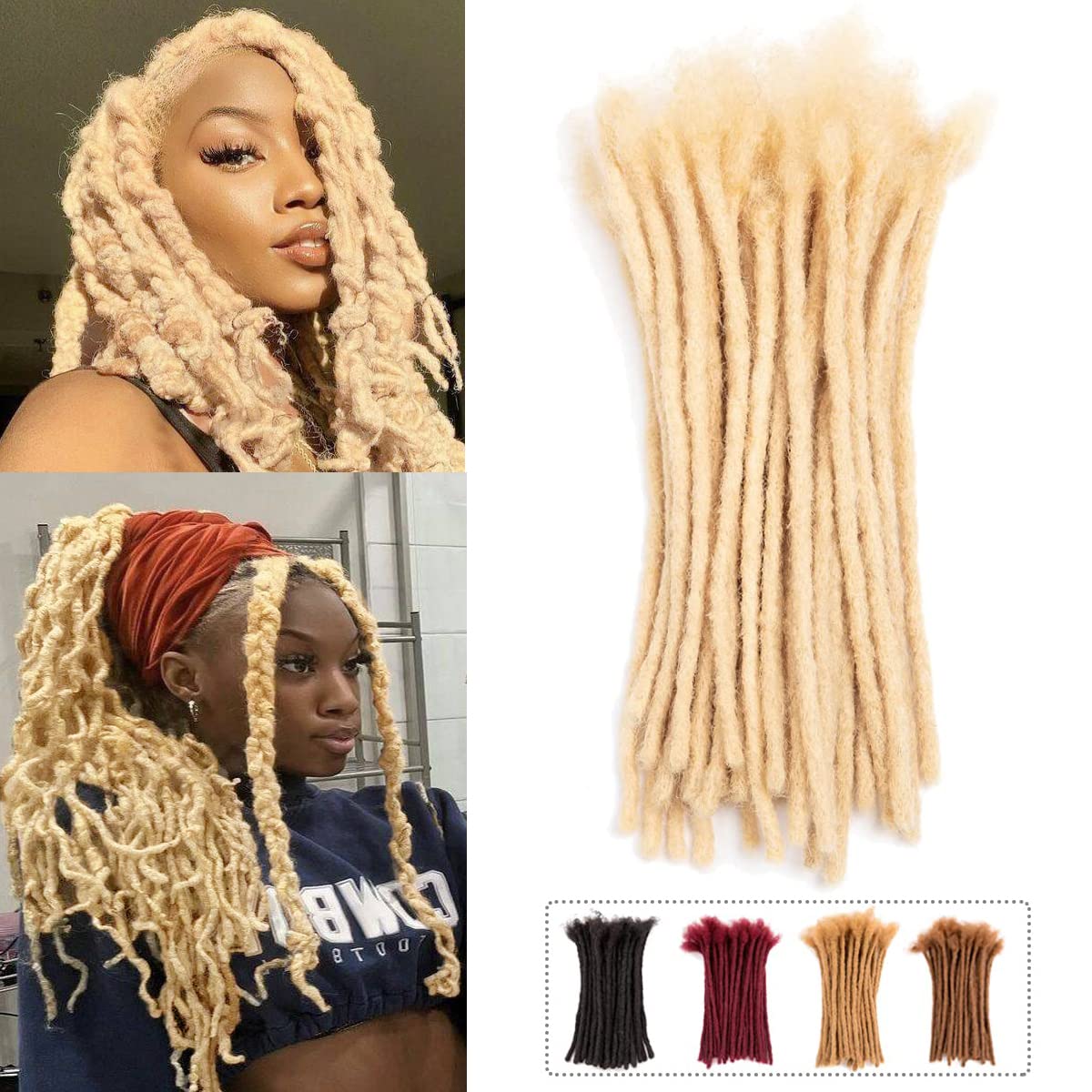 Teresa Medium 0.8cm and Small 0.4cm Width 8 Inch 20 Strands 100% Human Hair Dreadlock Extensions for Man/Women,Full Head Handmade Permanent Human Loc Extension (0.8cm Thickness,613 Blonde Color)