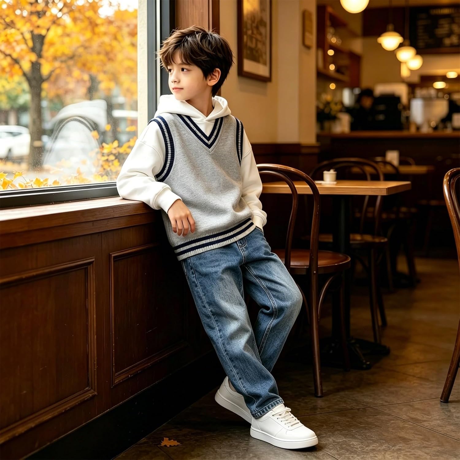 Boys Sweater Vest V Neck Argyle Sleeveless Uniform Knit Plaid Vests Kids Clothes Boys Sweater Vest