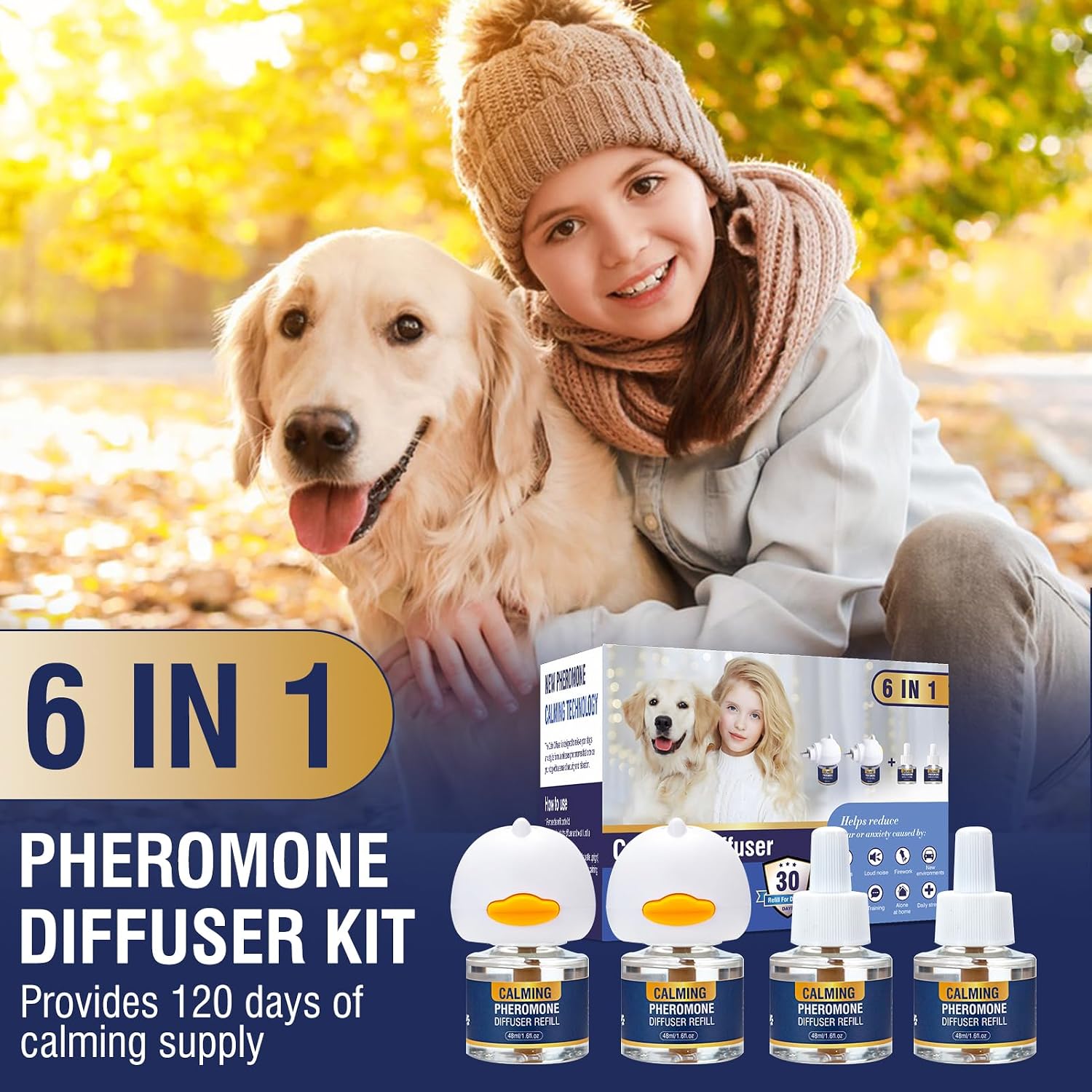 Dog Calming Pheromones Diffuser 6 in 1 Kit Appeasing Pheromone Diffuser to Calm for Anxiety Relief Reduce Aggression Fighting Barking Stress 120 Day Supply