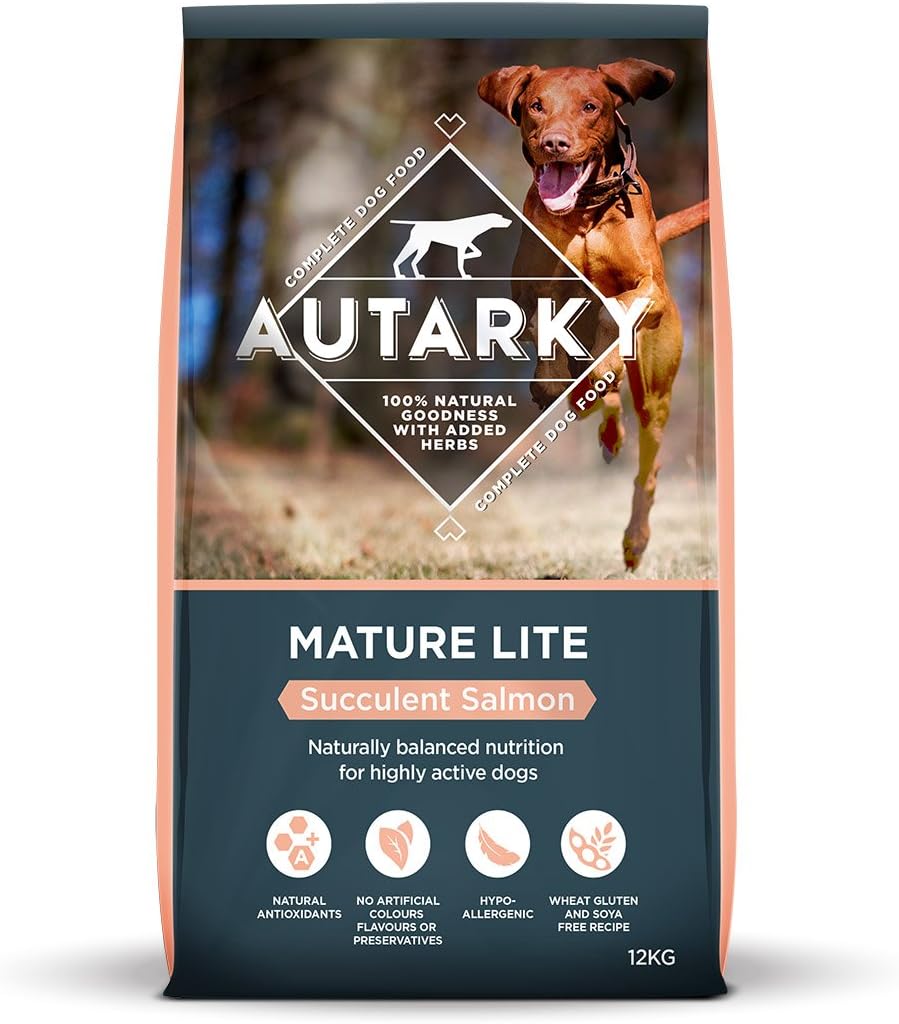 Autarky Hypoallergenic Mature Lite Succulent Salmon Dry Dog Food for Senior Dogs, 12 kg, transparent