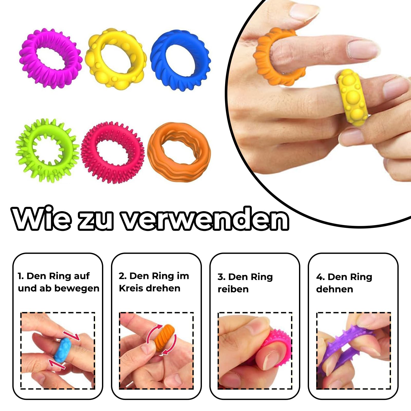 12 Stück Fidget Ringe - Sensorisches Spielzeug Gegen Stress & Für Autismus