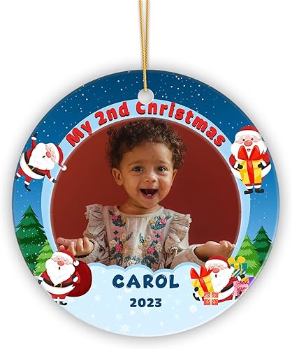 Adorno de Navidad personalizado con foto para bebé, mi segunda Navidad, adorno de recuerdo de bebé, adornos colgantes de Navidad