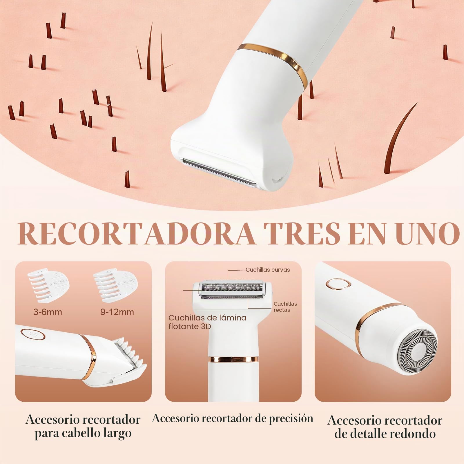 Maquinilla de afeitar para mujer, 3 en 1 para mujeres, depiladora facial para mujeres, recargable con estación de carga USB, afeitadora eléctrica para piernas, brazos y cara, afeitadora impermeable
