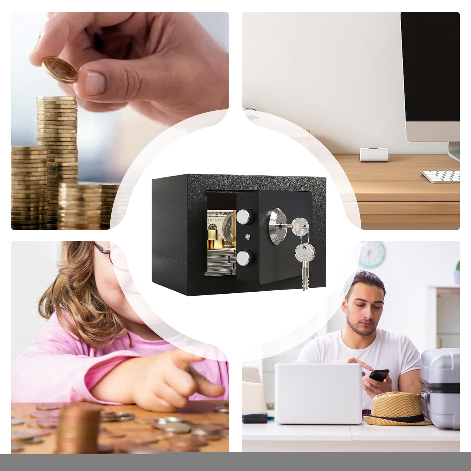Cassaforte organizer portatile antifurto ignifugo per documenti e monete