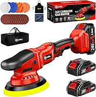 SILVEL Polidor de buffer de carro sem fio, kit de polimento de carro com baterias de 24 V 2 x 2,0 Ah, kit de encerador de buffer de carro de 12 cm, máquina de polimento de carro, 6 velocidades