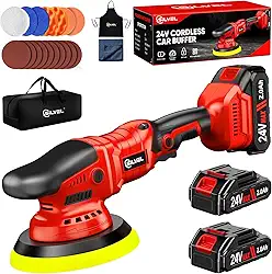 SILVEL Polidor de buffer de carro sem fio, kit de polimento de carro com baterias de 24 V 2 x 2,0 Ah, kit de encerador de buffer de carro de 12 cm, máquina de polimento de carro, 6 velocidades