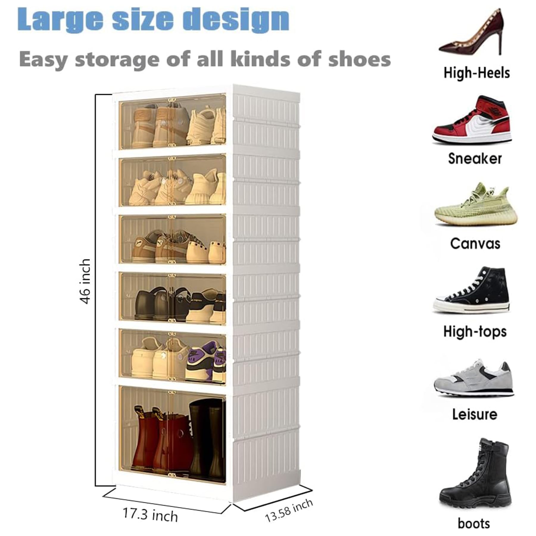 Caja de almacenamiento plegable, organizador de zapatos apilable transparente con tapas, armario grande de 6 capas para zapatos 2