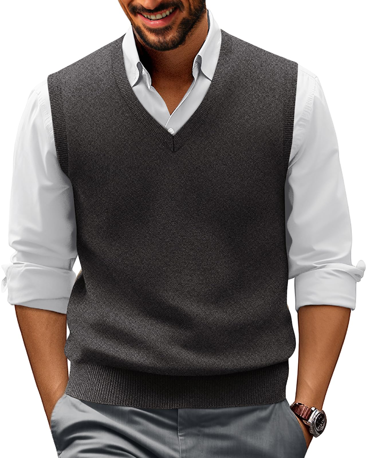 PJ PAUL JONES Men Sweater Vest Casual V Neck Knitted Vests