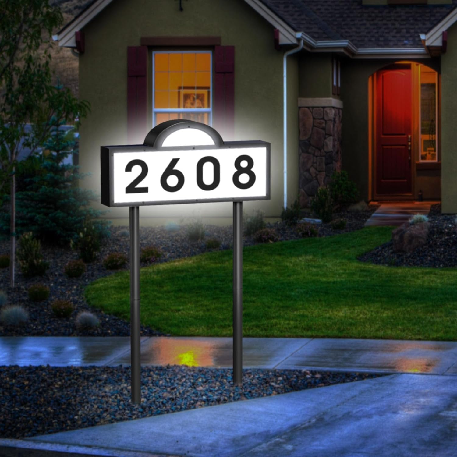 Solar Address Signs for Yard, Solar Powered House Numbers Sign with Cool White & Warm White, 45 Leds Lighted Address Numbers In Ground or Wall Mounted, IP65 Waterproof, Street/Yard Signs for Outside