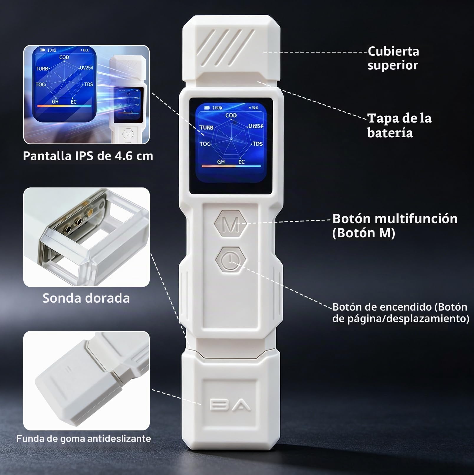 Analizador Digital de Calidad del Agua 9 en 1 | Para agua potable, Mide TDS, turbidez, CE, temperatura, salinidad, Mide GH, TOC, DQO y UV275