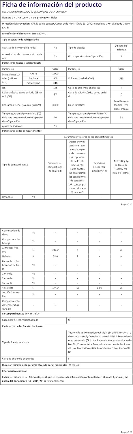 Haier Cube 90 Series 5 HTF-520IP7 Frigorifero, 525 L, 4 Porte, No Frost, Water Dispenser, Luce LED, Classe F, 90,8x64,8x190 cm, Inox [Classe di efficienza energetica F]