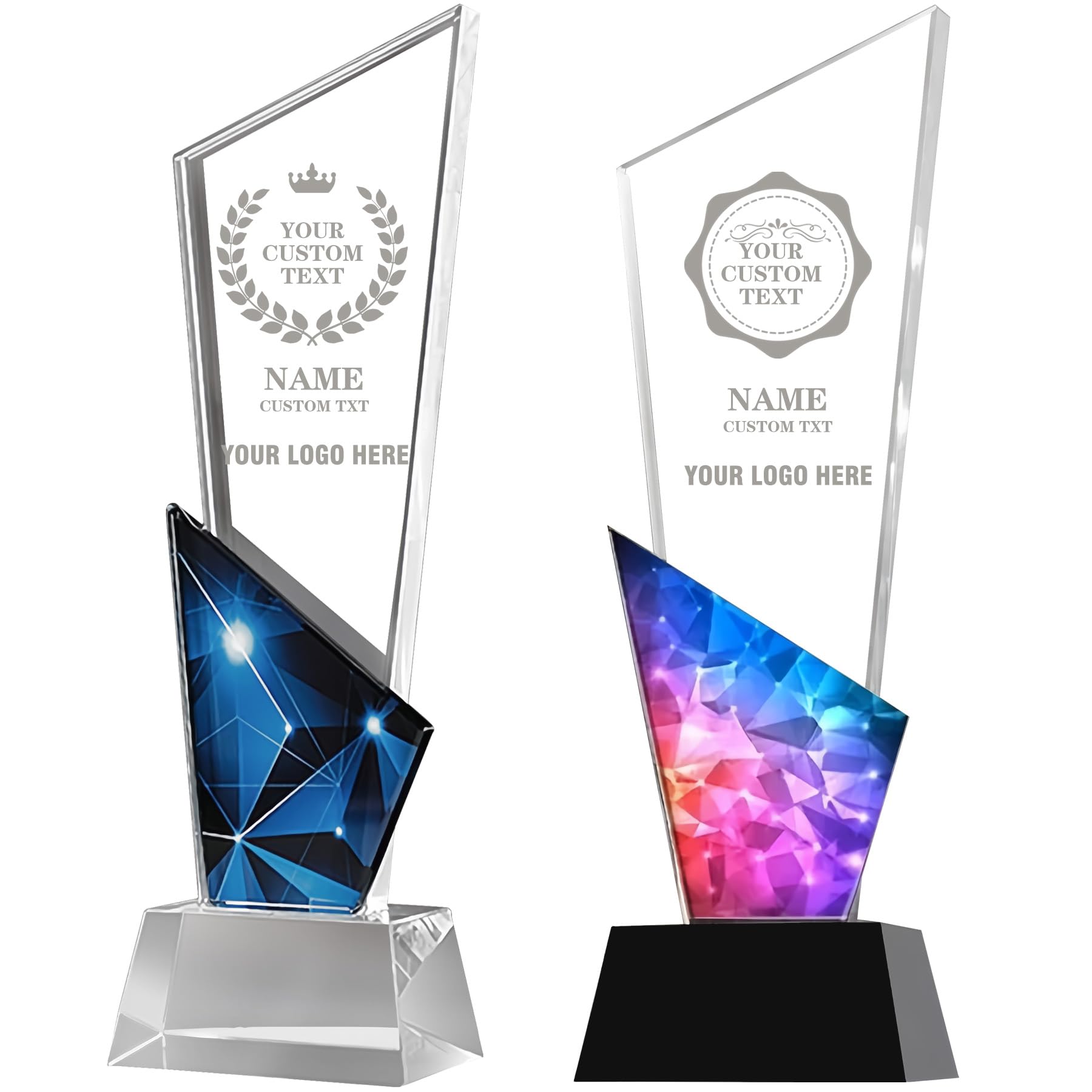 Personalised Glass Trophy Award Custom Engraved with Text and Logo Customised Glass Plaque for Employee of the Year Custom Events Recognition Retirement